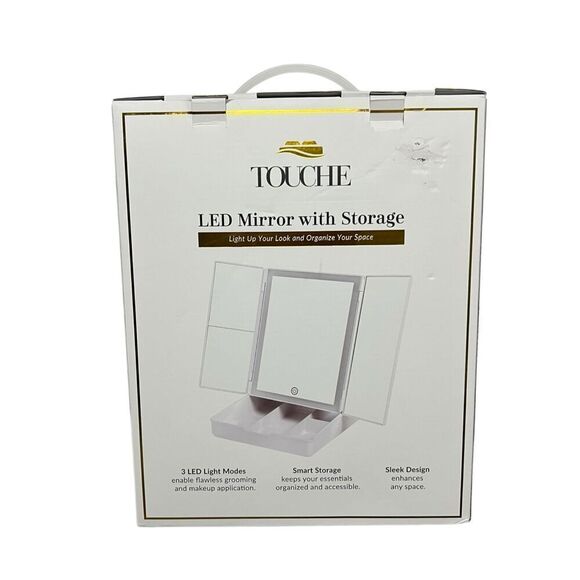 Touche LED Mirror with Storage Sleek Design Makeup Vanity Foldable Mirror NEW - Picture 4 of 5